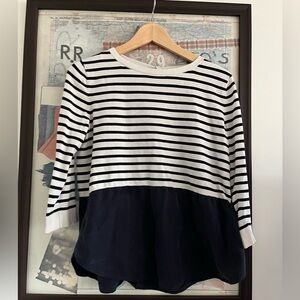 COS Navy Blue White Stripped Coastal Cotton Silk Button-Back Top S